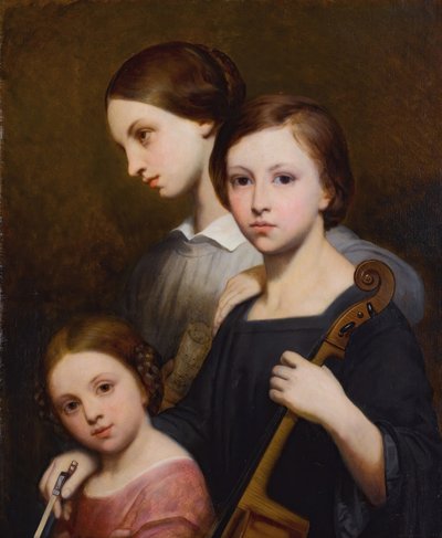 Portrett av René, Cécile og Louise Franchomme. av Ary Scheffer