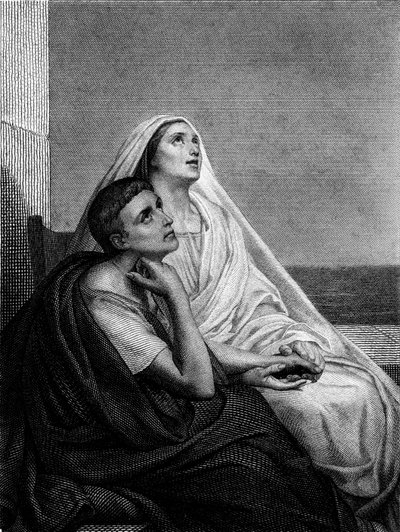 Saint Monique med Saint Augustin - på forsiden av Saint Moniques historie av Abbe Bougaud, Librairie Poussielgue 1866 av Ary Scheffer