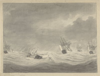 Forliset av skipet De Unie under kaptein Graaf van Welderen i Nordsjøen, 19. oktober 1782 av Ary van Wanum