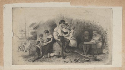 Seddelvignett med figurer i forskjellige aldre, som representerer livsstadier, ..., ca. 1824-37. av Asher Brown Durand.