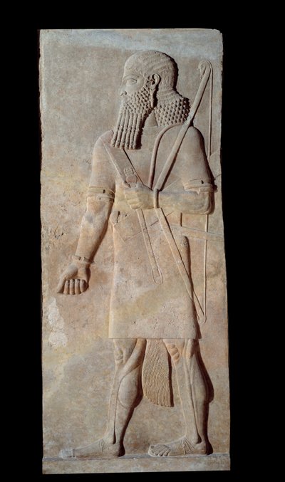 Art Mesopotamia (Assyria): Kriger i våpen fra hoffet til palasset til kongen av Assyria Sargon II (721 - 705 f.Kr.). Paris, Musée du Louvre av Assyrian