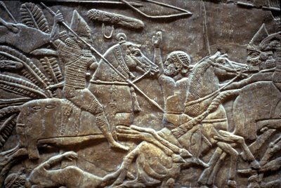 Ashurbanipal i slaget ved Til-Tuba, 650-620 f.Kr av Assyrian