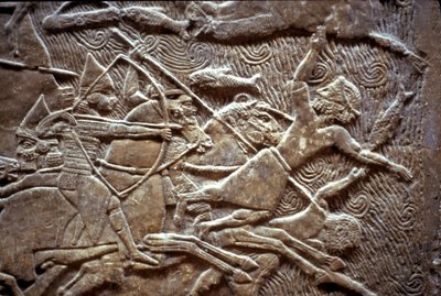 Ashurbanipal i slaget ved Til-Tuba, 650-620 f.Kr av Assyrian