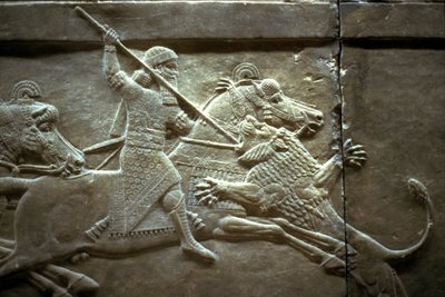 Kong Ashurnasirpal II under en kongelig løvejakt, 650-620 f.Kr av Assyrian