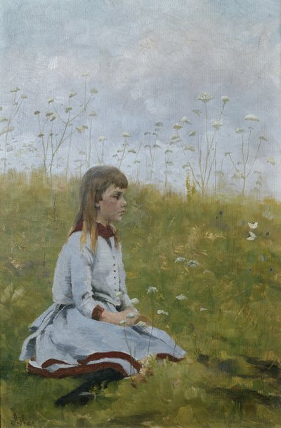 Pike i en blomstereng, ca. 1885 (olje på lerret) av Asta Nørregaard