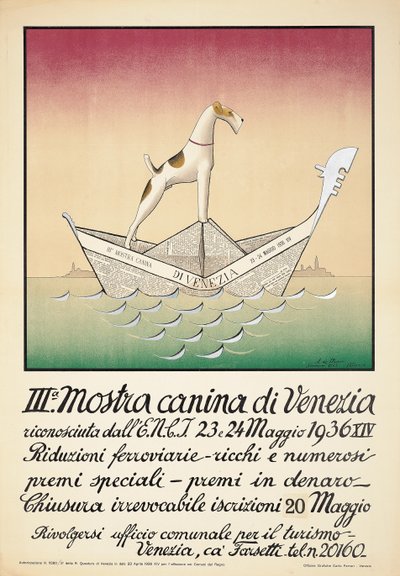 Plakat som reklamerer for en hundeutstilling i Venezia av Astolfo De Maria