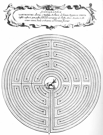 Labyrinth of Dedalus for å omslutte Minotauren - i "" Turris Babel"" av Athanasi kircheri S.J, Amsterdam av Athanasius Kircher