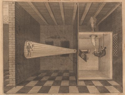 Magisk lykt som viser døden fra Ars Magna Lucis, 1671. av Athanasius Kircher