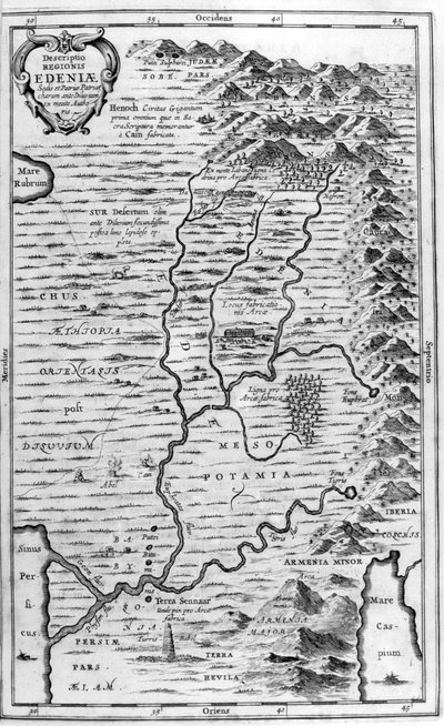 Kart over Edens hage, 1675 av Athanasius Kircher