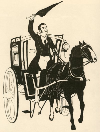 "Ta tak i tømmene i én hånd og røre opp hesten med paraplyen sin", 1928. av Athelstan Rusden