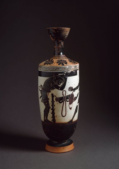 Gresk kunst: "" Herakles og Atlas"" Detalj av Herakles (Herkules) Lekythos (lecyth) hvit realisert av maleren av Athena (450-400 f.Kr.). Athen, Nasjonalt arkeologisk museum av Athena Painter (workshop of)