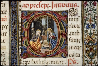 Thomas James Missal: detalj av et brev D: Jesu fødsel. av Attavante degli Attavanti