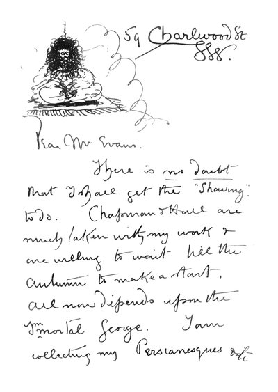 1. side med autografbrev til Frederick Evans, ca. 1893 av Aubrey Beardsley
