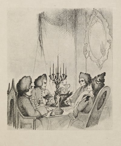 En scene fra "Madame Lescaut" fra en bok med femti tegninger av Aubrey Beardsley
