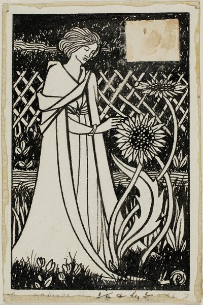 Decorative Study: Woman with Sunflowers av Aubrey Beardsley