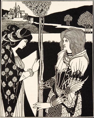 Hvordan Morgan Le Fay ga et skjold til Sir Tristram (detalj) av Aubrey Beardsley