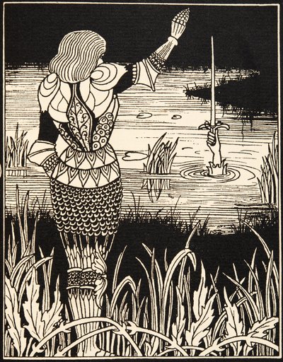 Hvordan Sir Bedivere kastet sverdet Excalibur i vannet av Aubrey Beardsley