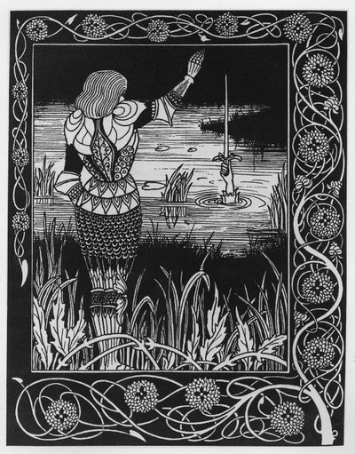 Hvordan Sir Bedivere kastet sverdet Excalibur i vannet, en illustrasjon fra 