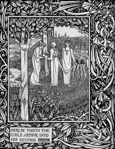 Merlin tar barnet Arthur til seg, c1893 av Aubrey Beardsley