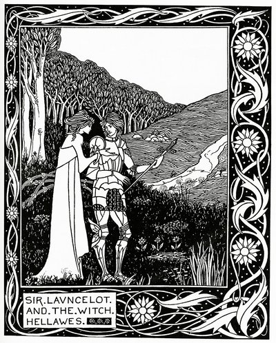Sir Launcelot og heksen Hellawes 1870 av Aubrey Beardsley