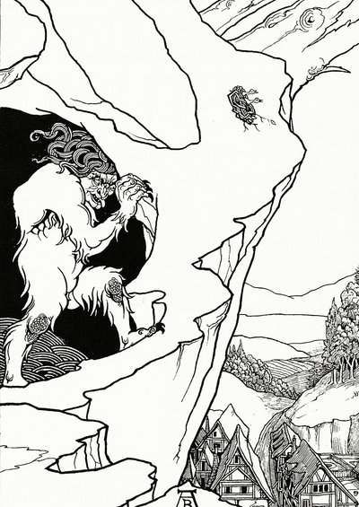 The Landslip, frontispice til 'Pastor Sang' av Bjornon, 1899 av Aubrey Beardsley