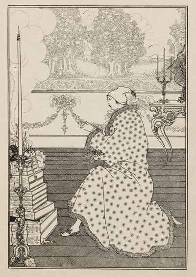 Baronens bønn. Fra «Låsens voldtekt». fra en bok femti tegninger av Aubrey Beardsley