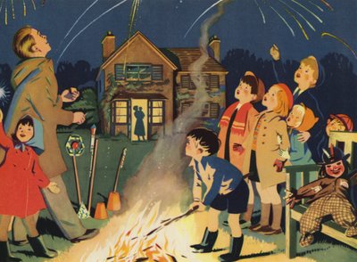 Bålkveld (farge litho) av Audrey Brunton