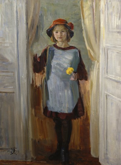Pike i døråpning (Maria Eiebakke) 1918 (olje på lerret) av August Eiebakke