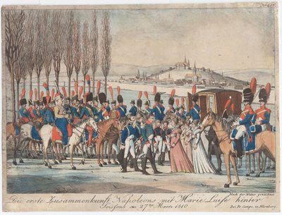 Napoleon introduserer keiserinne Marie-Luise for familien sin utenfor paviljongen nær Soissons av August Friedrich Andreas Campe