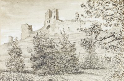 Utsikt over ruinene av Rakvere Castle, 1828 (sepia og blyant på papir) av August Georg Wilhelm Pezold