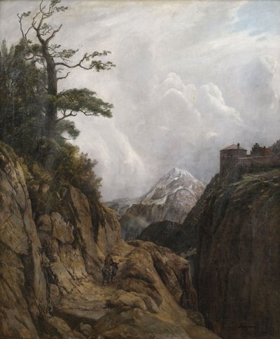 Eselrytter i høyfjellslandskap av August Holmberg