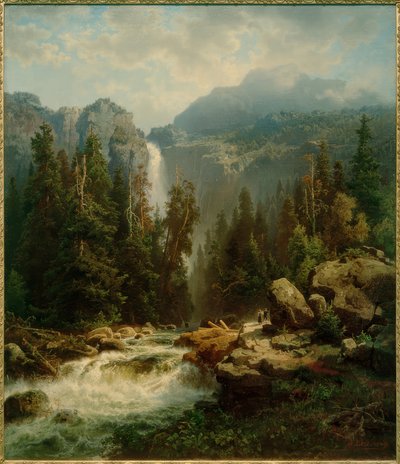 A. Leu d. Ä., Norsk landskap med foss av August Wilhelm Leu