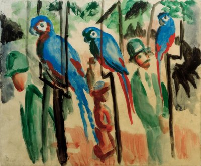 Med papegøyene av August Macke