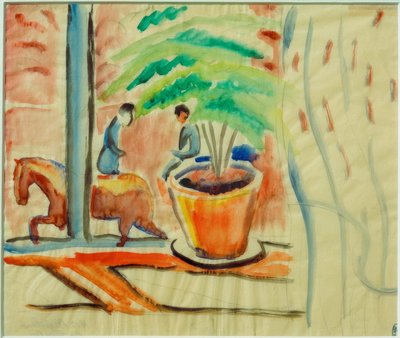Utsikt over gaten utenfor vinduet av August Macke