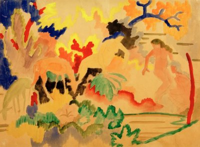 Tre nakenbilder med hjort ved vannet av August Macke