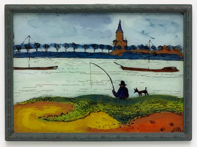 Elvelandskap med fisker av August Macke