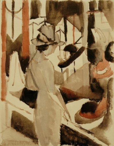 Kvinne foran hattebutikken av August Macke