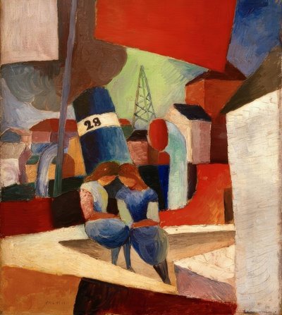 Havnebilde med barn på veggen: Duisburg havn av August Macke