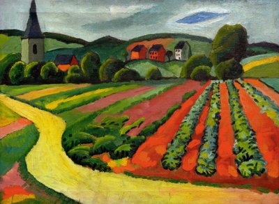 Landskap med kirke og sti av August Macke