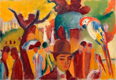 Den lille zoologiske hagen i brunt og gult. Maleri av August Macke (1887-1914), olje på lerret av August Macke