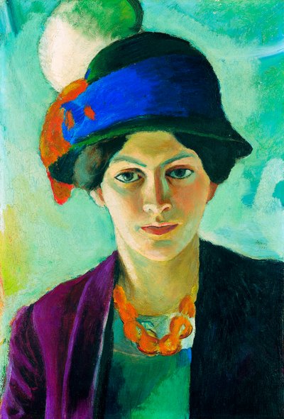 ""Portrett av kunstnerens kone med hatt"" (kunstnerens kone med hatt) Maleri av August Macke (1887-1914) av August Macke