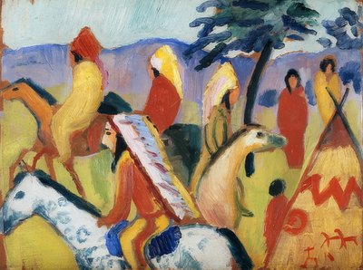 Indianere som rir ved teltet. 1911 av August Macke