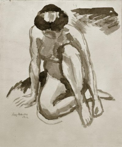 Sittende handling, lener seg fremover av August Macke