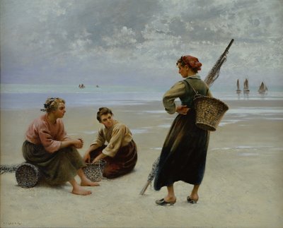 Mussel Gatherers, Bretagne (olje på lerret) av August Wilhelm Nikolaus Hagborg