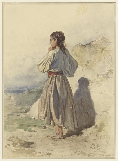 Ungarsk kvinne, stående tre kvarter til venstre, sett bakfra av August Xaver Carl von Pettenkofen