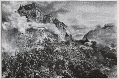 Den ungarske revolusjonen 1848-1849: Ungarske opprørere stormer Buda (ovns)-slottet 21. mai 1849 - etter litografi av August von Pettenkofer av August Xaver Karl von Pettenkofen