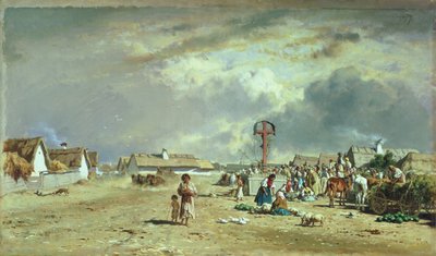 Markedet i Szolnok, Ungarn av August Xaver Karl von Pettenkofen