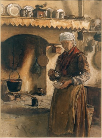 Italiensk bondekvinne ved komfyren av August von Pettenkofen