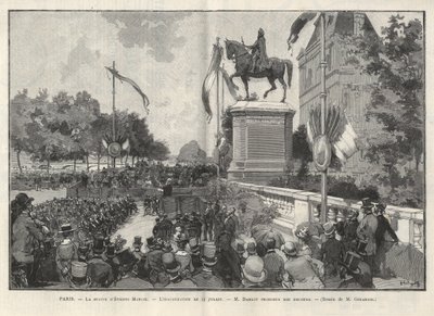 Paris - - Tale av Mr. Darlot under innvielsen 15. juli 1888 på Hotel de Ville de Paris av statuen av Etienne Marcel - Tegning av Gerardin i "The Illustrous World" fra 1888 av Auguste (after) Gerardin