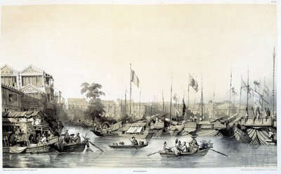 Europeiske fabrikker i Kanton - i "Kina og kineserne", tegninger av Auguste Borget og litografier av Eugène Cicéri av Auguste Borget
